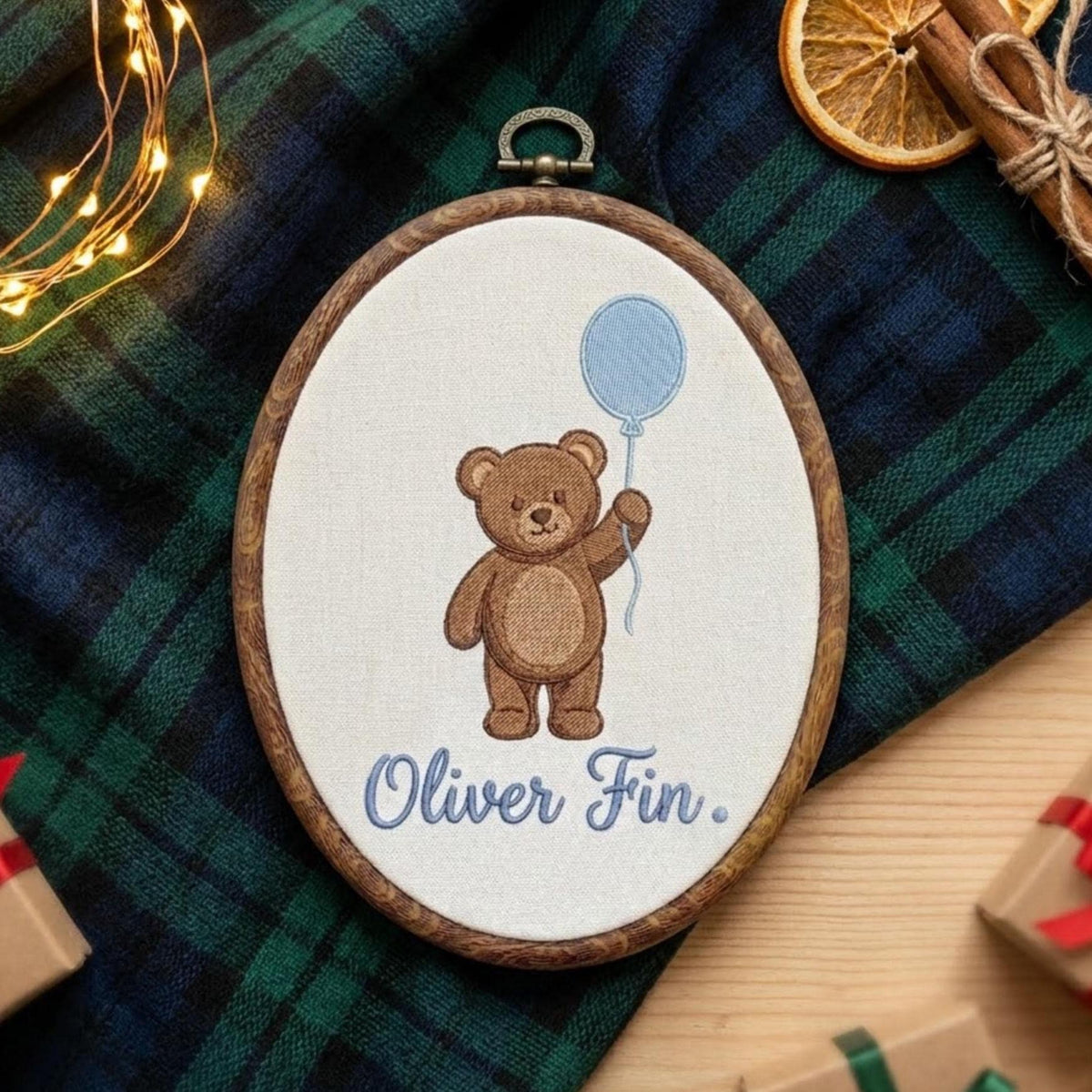 Personalized Teddy Bear Embroidery Hoop Art, Custom Baby Boy Name Sign, Nursery Wall Hanging Decor, Baby Shower Keepsake