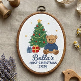 Personalized Baby 1st Christmas Ornament, Plaid Teddy Bear Keepsake, Custom First Xmas Hoop 2026, Holiday New Baby Gift