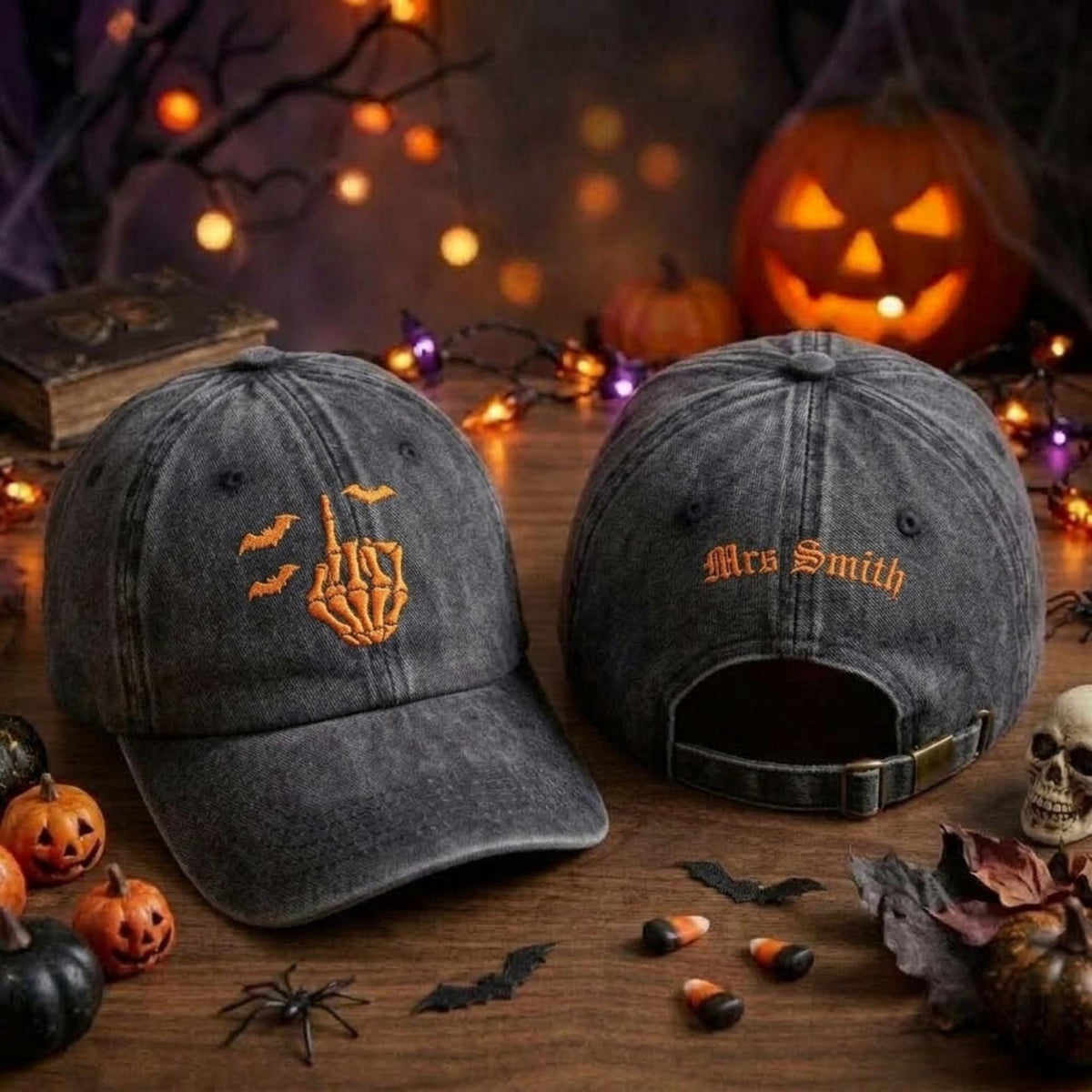 Skeleton Bride Embroidered Hat, Gothic Halloween Bachelorette Baseball Cap, Bridal Party Gift