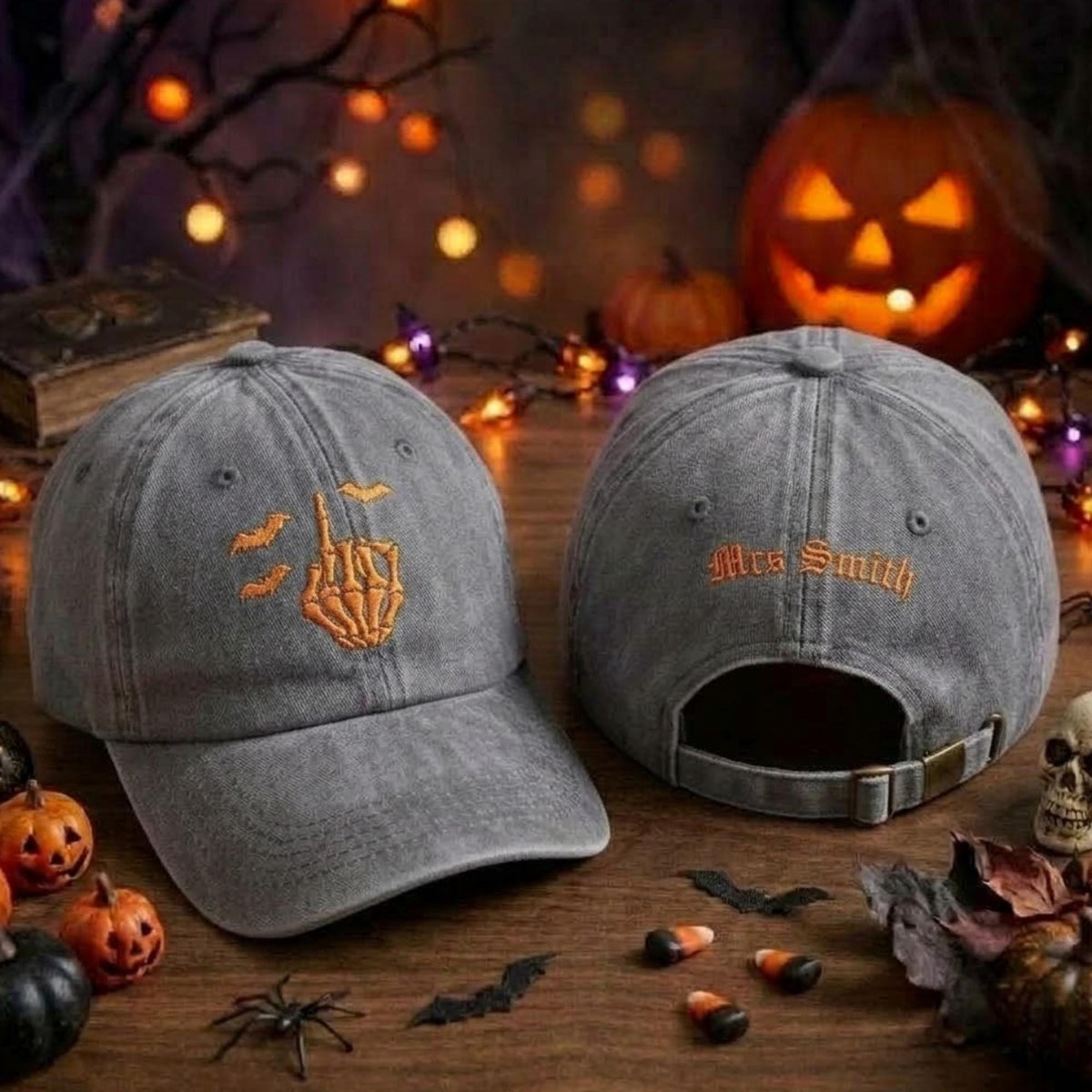Skeleton Bride Embroidered Hat, Gothic Halloween Bachelorette Baseball Cap, Bridal Party Gift