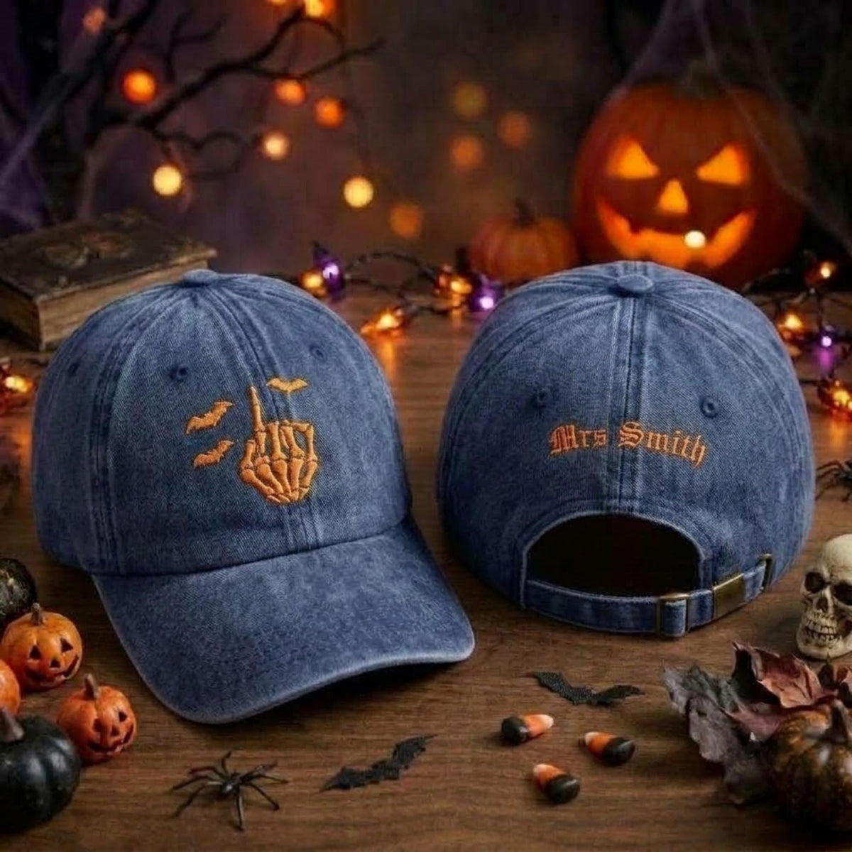 Skeleton Bride Embroidered Hat, Gothic Halloween Bachelorette Baseball Cap, Bridal Party Gift