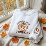 Growing A Little Pumpkin Embroidered Sweatshirt, Custom Name Pregnancy Reveal Crewneck