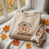 Growing A Little Pumpkin Embroidered Sweatshirt, Custom Name Pregnancy Reveal Crewneck