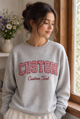 Embroidered Custom Gingham Applique Sweatshirt, Personalized Grandma Mama Name Crewneck, Varsity Lettering Pullover, Custom Gift For Her