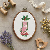 Custom Name Christmas Ornament, Baby Girl 1st Xmas Gift, Embroidered Hoop Hanging Decor, Pink Gingham Stocking Keepsake 2026