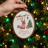 Personalized Baby First Christmas Ornament 2026, Cute Bunny Embroidered Hoop, Custom Name Xmas Keepsake, Newborn Woodland Gift