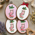 Custom Name Christmas Ornament, Baby Girl 1st Xmas Gift, Embroidered Hoop Hanging Decor, Pink Gingham Stocking Keepsake 2026