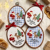 Custom Name Christmas Ornament, Baby 1st Xmas Gift 2026, Santa Claus Deer Embroidered Hoop Decor, Blue Gingham Keepsake Tree Hanging