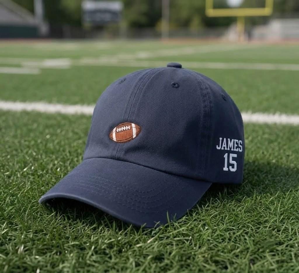 Custom Football Embroidered Hat, Sports Ball Cap, Baseball Dad Hat, Varsity Game Piece, Tailgate Season Gift, Stadium Game Day Accessory