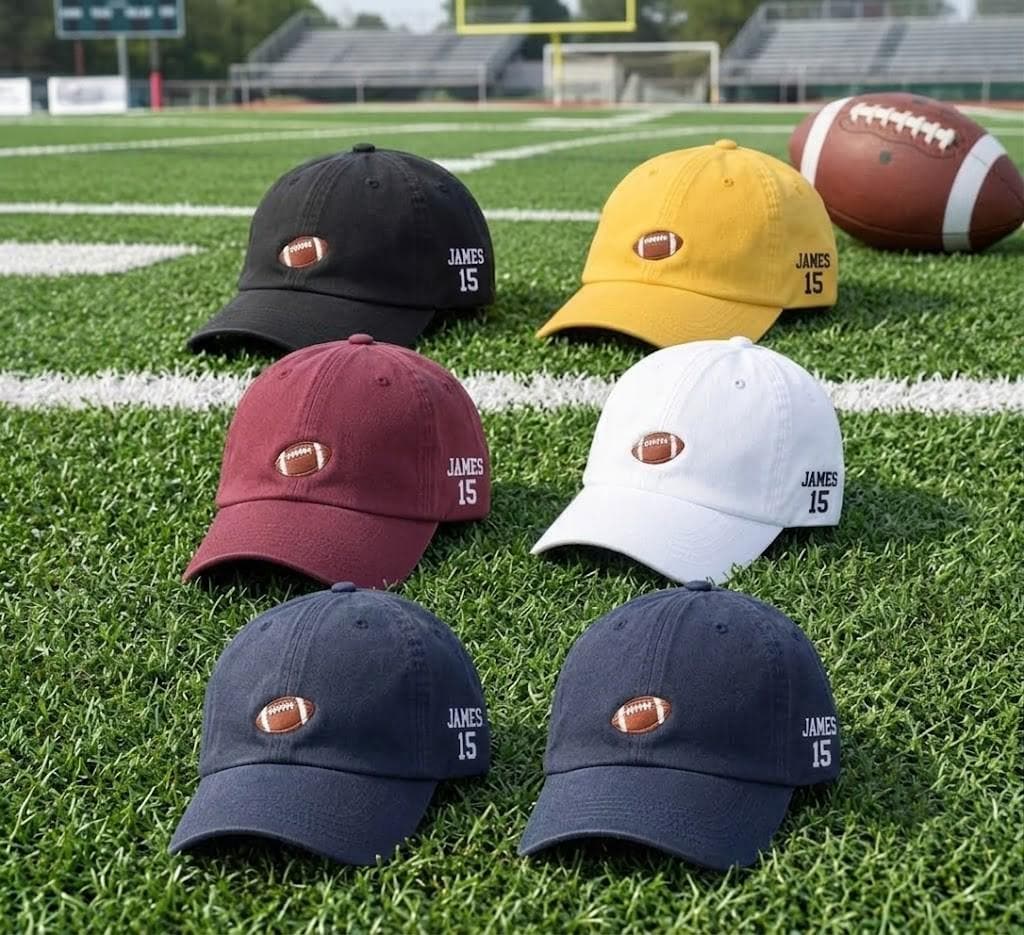 Custom Football Embroidered Hat, Sports Ball Cap, Baseball Dad Hat, Varsity Game Piece, Tailgate Season Gift, Stadium Game Day Accessory