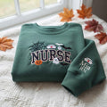 Custom Spooky Nurse Halloween Sweatshirt, Personalized Sleeve Healthcare Crewneck