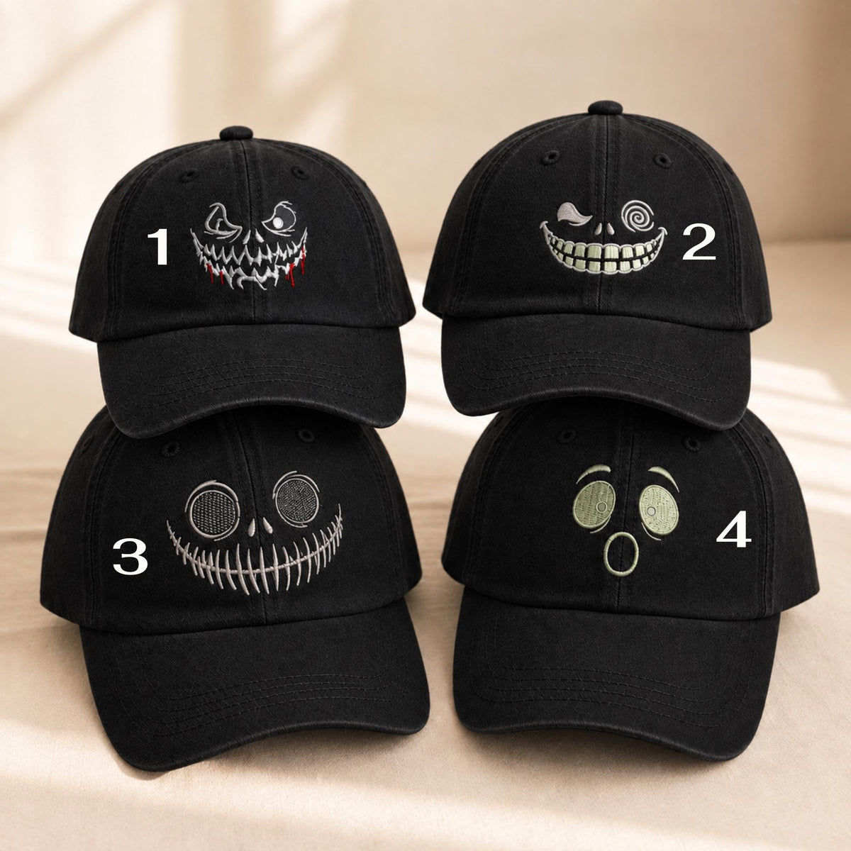 Spooky Pumpkin Faces Embroidered Hat, Funny Halloween Baseball Cap, Fall Gift