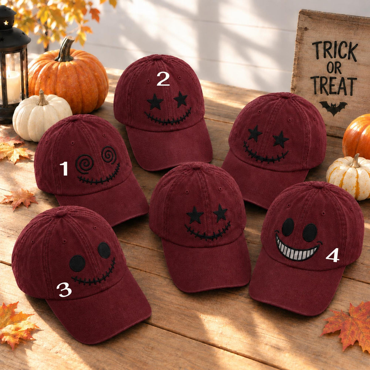 Jack O Lantern Embroidered Hat, Vintage Washed Halloween Pumpkin Dad Hat