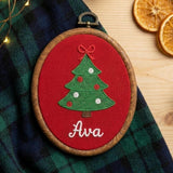 Custom Name Christmas Ornament, Embroidered Tree Hoop Hanging, Neutral Gingham Xmas Decor, Personalized Baby Holiday Keepsake Gift 2026