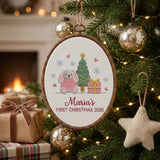 Custom Name Christmas Ornament, Baby Girl 1st Xmas Gift 2026, Cute Bunny Tree Embroidered Hoop Decor, Pink Gingham Keepsake Tree Hanging