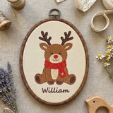 Personalized Christmas Ornament 2026, Cute Reindeer Embroidered Hoop, Custom Name Xmas Keepsake, Baby Kids Green Gingham Tree Decor