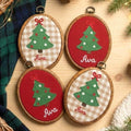 Custom Name Christmas Ornament, Embroidered Tree Hoop Hanging, Neutral Gingham Xmas Decor, Personalized Baby Holiday Keepsake Gift 2026
