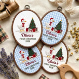 Custom Name Christmas Ornament, Baby 1st Xmas Gift 2026, Embroidered Duck Tree Hoop Decor, Blue Gingham Farmhouse Keepsake Tree Hanging