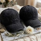 Matching Gothic Bride Groom Embroidered Hats, Halloween Wedding Couple Baseball Caps