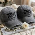 Matching Gothic Bride Groom Embroidered Hats, Halloween Wedding Couple Baseball Caps