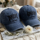 Matching Gothic Bride Groom Embroidered Hats, Halloween Wedding Couple Baseball Caps