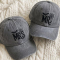 Matching Halloween Mr and Mrs Embroidered Hats, Spider Web Bat Couple Baseball Caps
