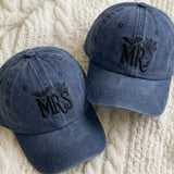 Matching Halloween Mr and Mrs Embroidered Hats, Spider Web Bat Couple Baseball Caps