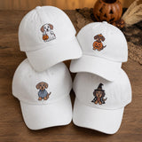 Dachshund Halloween Embroidered Hat, Witch Pumpkin Dog Baseball Cap, Pet Lover Gift