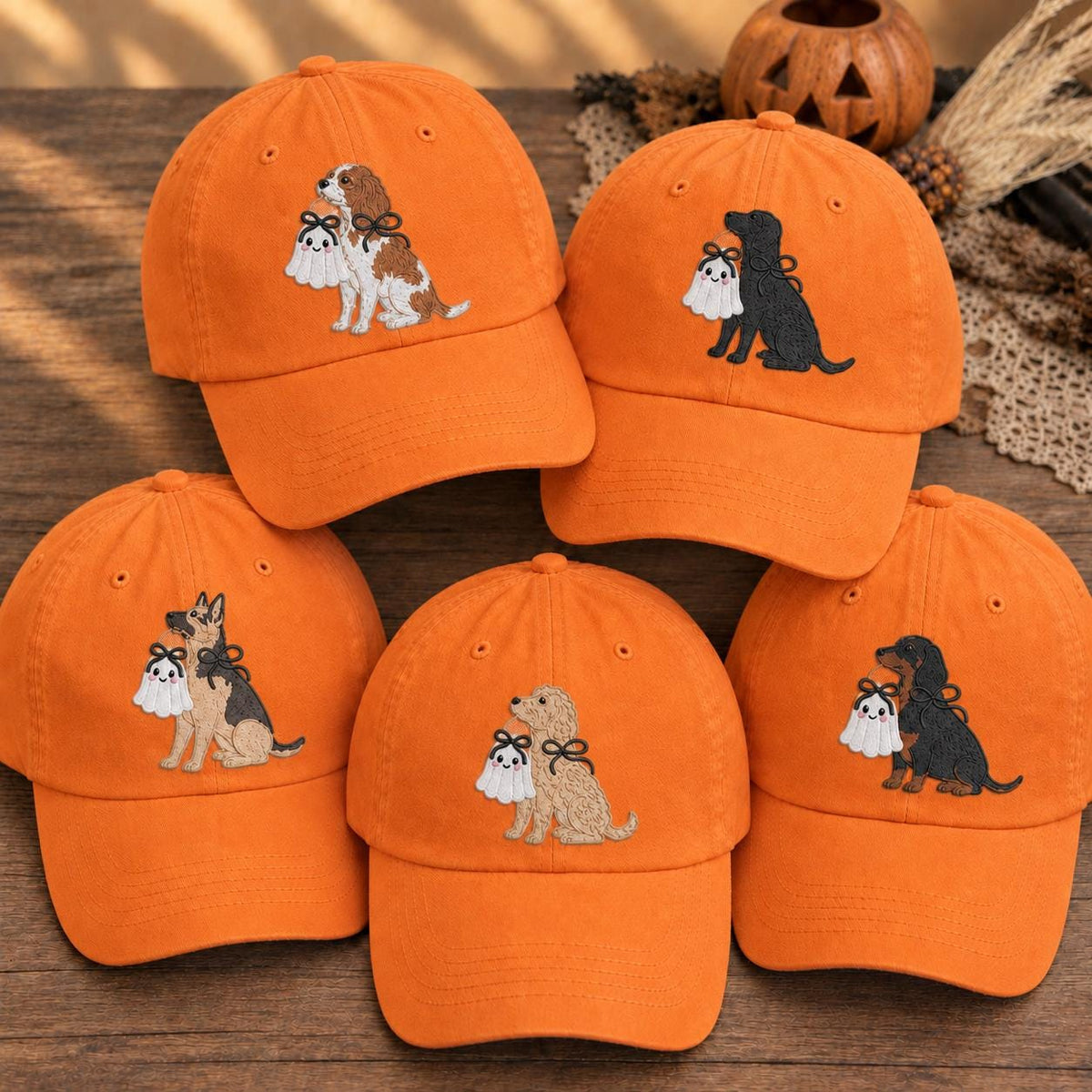 Ghost Puppy Embroidered Halloween Hat, Cute Dog Baseball Cap, Pet Lover Gift