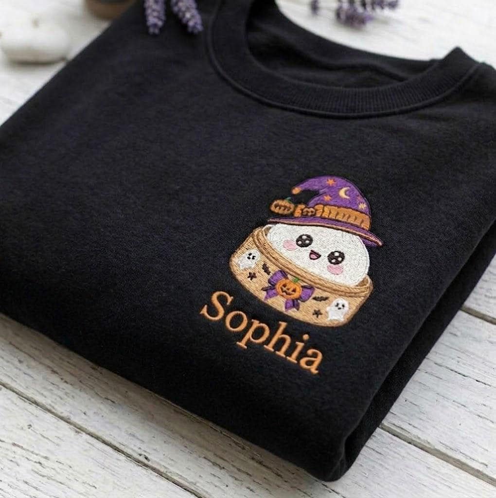 Custom Embroidered Halloween Dumpling Sweatshirt, Cute Witch Dim Sum Foodie Crewneck
