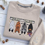 Personalized Embroidered Halloween Bats Sweatshirt, Custom Sleeve Name Spooky Crewneck