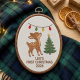 Personalized Baby First Christmas Ornament 2026, Cute Deer Fawn Embroidered Hoop, Custom Name Xmas Keepsake, Newborn Woodland Gift