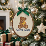 Custom Name Baby Keepsake Ornament, Cute Teddy Bear with Duck Hoop Art, Blue Pinstripe Nursery Decor, Personalized New Baby Gift 2026