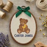 Custom Name Baby Keepsake Ornament, Cute Teddy Bear with Duck Hoop Art, Blue Pinstripe Nursery Decor, Personalized New Baby Gift 2026