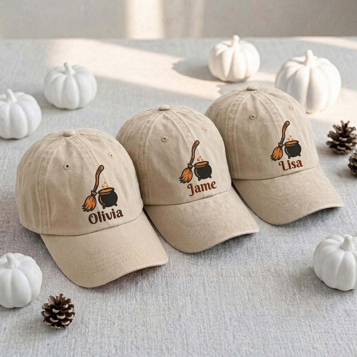 Custom Witch Cauldron Halloween Hat, Personalized Name Embroidered Baseball Cap