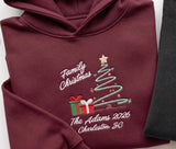 Custom Embroidered Christmas Tree Family Hoodie, Personalized Name & Year Matching Holiday Gift