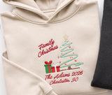Custom Embroidered Christmas Tree Family Hoodie, Personalized Name & Year Matching Holiday Gift
