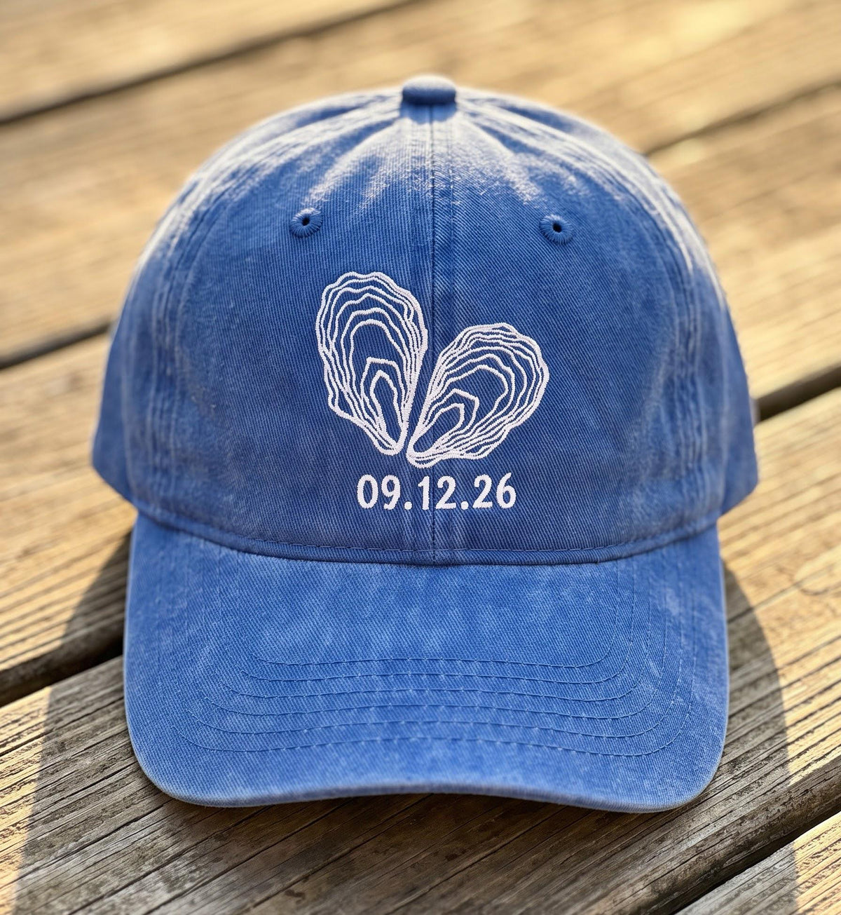 Personalized Oyster Heart Embroidered Hat, Custom Date Coastal Baseball Cap, Beach Lover Gift