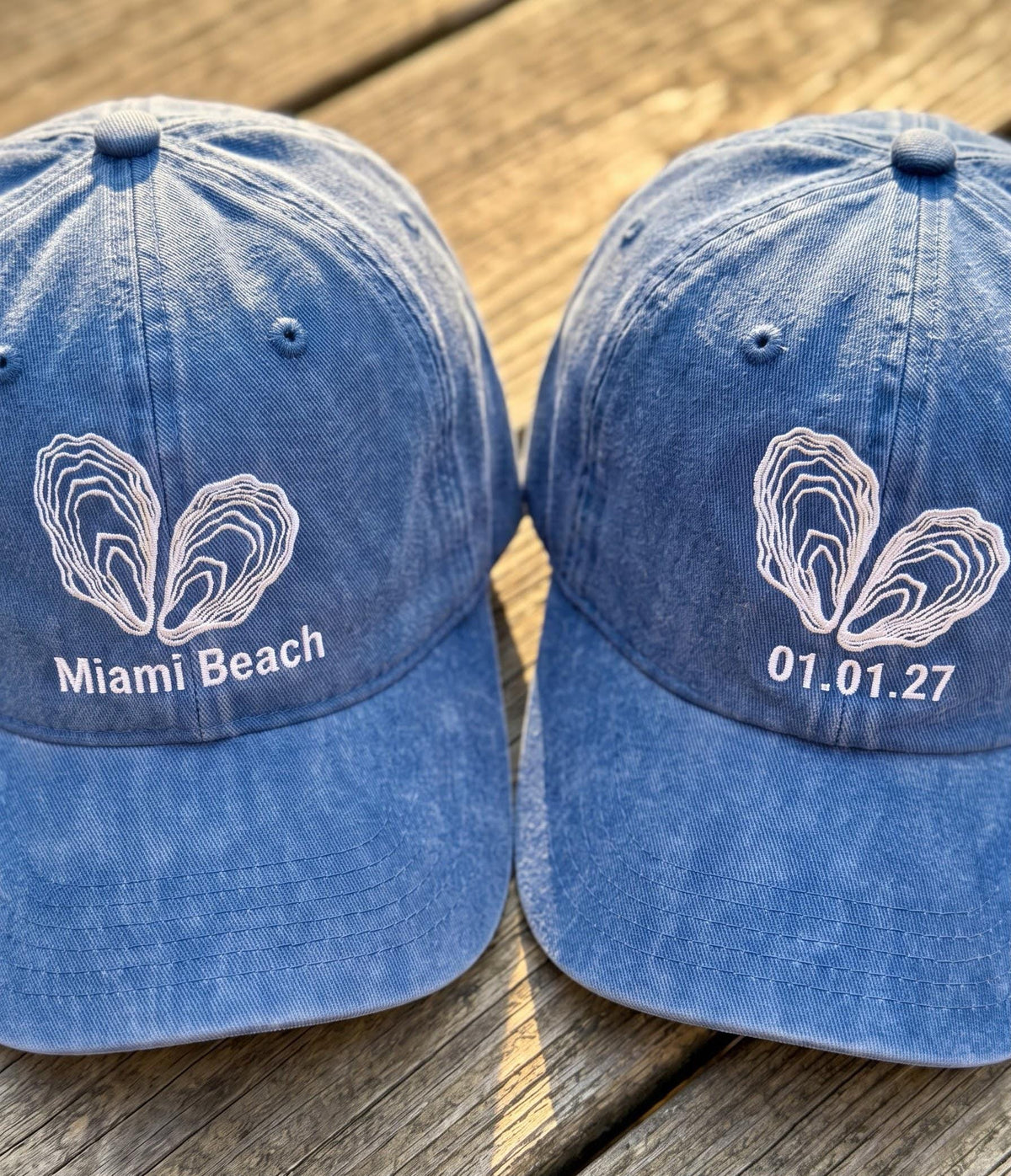Personalized Oyster Heart Embroidered Hat, Custom Date Coastal Baseball Cap, Beach Lover Gift