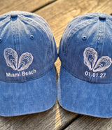 Personalized Oyster Heart Embroidered Hat, Custom Date Coastal Baseball Cap, Beach Lover Gift