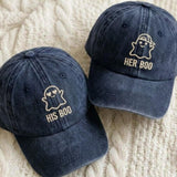 Matching Ghost Couple Embroidered Hats, Cute Halloween Baseball Caps, Romantic Fall Gift