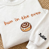 Embroidered Bun In The Oven Master Baker Sweatshirt, Cute Cinnamon Roll Pregnancy Announcement Crewneck, Couple Matching Fall Sweater Gift