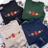 Custom Embroidered Fall Coffee Sweatshirt, Personalized Sleeve Pumpkin Pie Crewneck