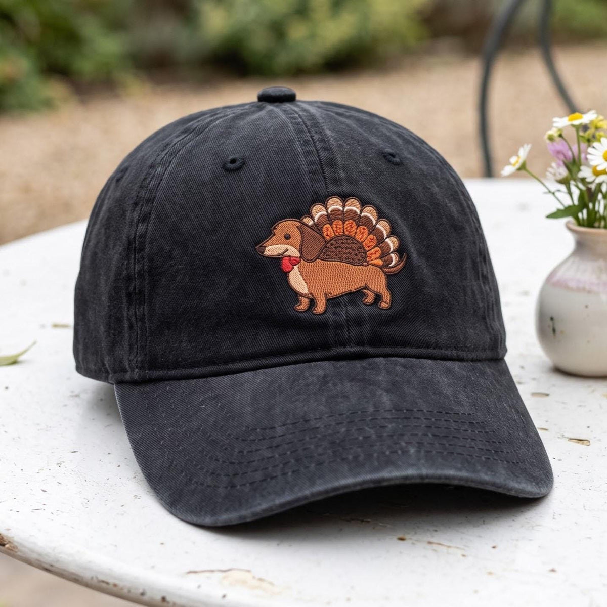 Thanksgiving Dachshund Embroidered Hat, Cute Turkey Wiener Dog Baseball Cap, Dog Mom Fall Gift
