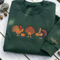 Custom Embroidered Thanksgiving Turkey Sweatshirt, Personalized Sleeve Name Fall Crewneck