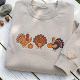 Custom Embroidered Thanksgiving Turkey Sweatshirt, Personalized Sleeve Name Fall Crewneck