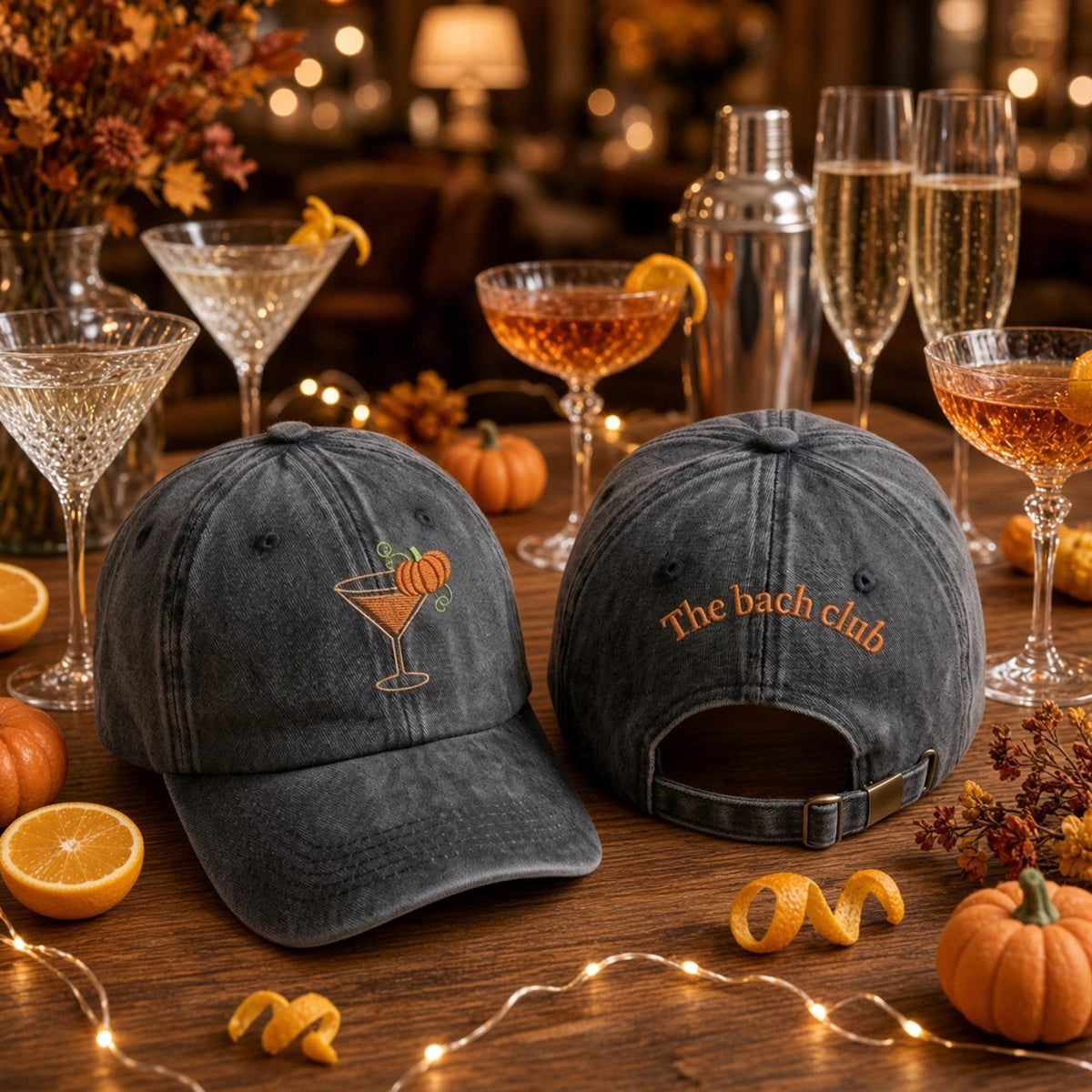 The Bach Club Pumpkin Cocktail Washed Baseball Cap, Bachelorette Fall Embroidered Dad Hat