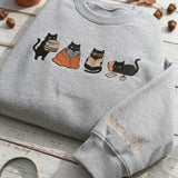 Custom Embroidered Reading Cats Sweatshirt, Personalized Sleeve Name Bookish Crewneck