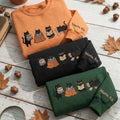 Custom Embroidered Reading Cats Sweatshirt, Personalized Sleeve Name Bookish Crewneck
