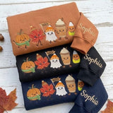 Custom Embroidered Fall Friends Sweatshirt, Personalized Sleeve Name Ghost Latte Crewneck